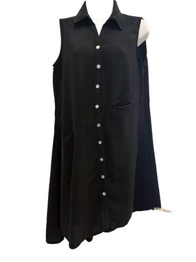 For Cynthia Sleeveless Button-Front Black Shirt Dress. Small